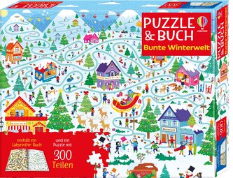 Puzzle & Buch: Bunte Winterwelt