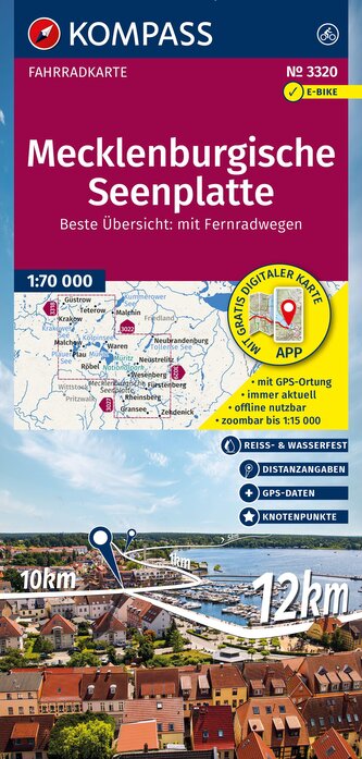 KOMPASS Fahrradkarte 3320 Mecklenburgische Seenplatte mit Knotenpunkten 1:70.000