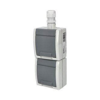 ATLAS IP65 Zásuvka 2x 2P+PE, 2-násobná svislá s vývodkou M20, na povrch, šedá