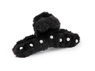 Skřipec do vlasů kožešinový s perlami - 1 ks - 3 černá