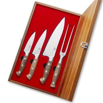 Sada nožů Dellinger 3 ks + vidlička v dřevěné dárkové krabici, Walnut