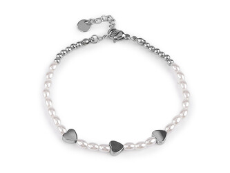 Náramek z nerezové oceli perlový - 1 ks - 3 bílá srdce