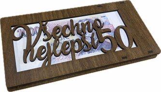 Dřevěná krabička na peníze hnědá 50, 0/30