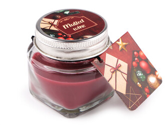 Malá vánoční vonná svíčka ve skle s jmenovkou 28 g - 24 ks - 28 (Mulled wine) vínová vánoční