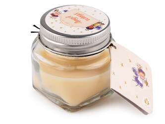 Malá vánoční vonná svíčka ve skle s jmenovkou 28 g - 24 ks - 31 (Angel wings) krémová světlá