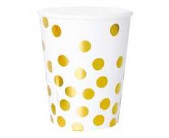 Kubeczki pap. białe Groszki złote 250ml 6szt