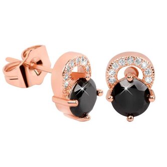 Růžově pozlacené třpytivé náušnice s černými krystaly Troli