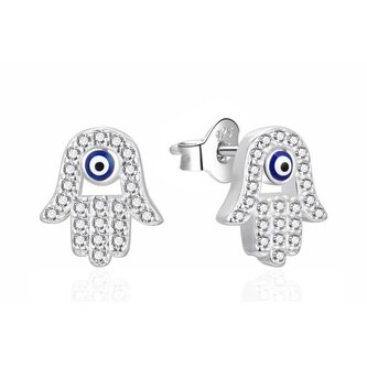 Stříbrné náušnice se zirkony Ruka Fátimy AGT-E105PW Agato