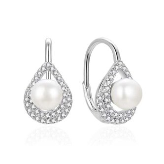 Stříbrné visací náušnice s perlami a zirkony AGT-E092LW-P Agato