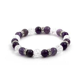 Korálkový náramek z ametystu a křišťálu MINK69 Agato / Délka: 18 cm