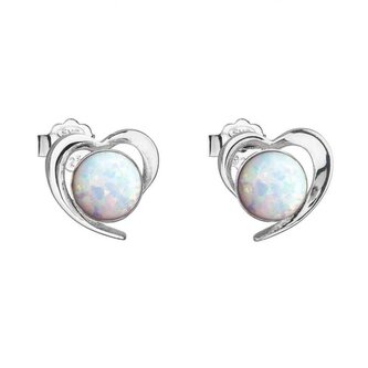 Stříbrné náušnice srdíčka s bílými syntetickými opály 31259.3 white Evolution Group