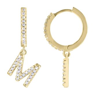 Kruhová pozlacená single náušnice "M" se zirkony Troli