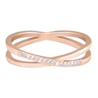 Pozlacený dvojitý prsten z oceli s čirými zirkony Rose Gold Troli / Obvod: 55 mm - 55 mm