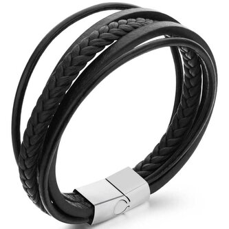 Náramek z černých kožených pásků Leather Troli