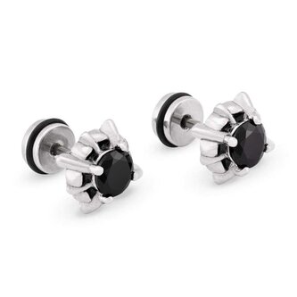 Ocelové náušnice s černým krystalem Troli