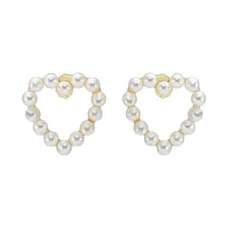 Něžné pozlacené srdíčkové náušnice s perličkami VBE005 G Troli