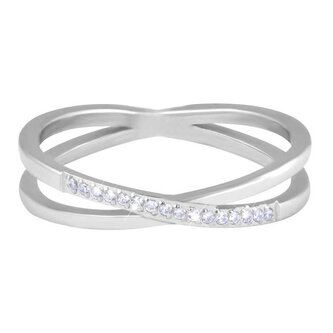 Jemný dvojitý prsten z oceli s čirými zirkony Silver Troli / Obvod: 49 mm - 49 mm