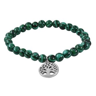 Korálkový náramek z malachitu se stromem života Troli / Délka: 17 cm