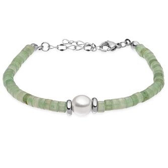 Něžný zelený korálkový náramek s perlou VESB0712S-E Troli