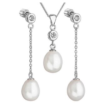Stříbrná perlová sada se zirkony Pavona 29005.1B AAA bílá (náušnice, řetízek, přívěsek) Evolution Group