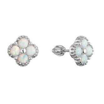 Stříbrné náušnice se syntetickými opály Čtyřlístek 11690.1 Evolution Group