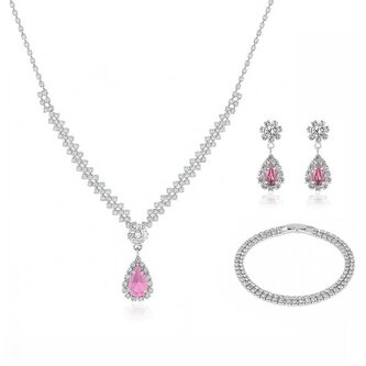 Dámská sada šperků s růžovými zirkony Kapka (náhrdelník, náramek, náušnice) Troli