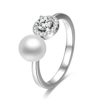 Otevřený stříbrný prsten se zirkony a perlou AGG339 Beneto / Rozměr: L (60 - 63 mm)
