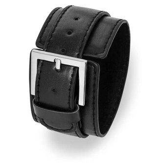 Černý kožený náramek s ocelovou sponou Troli