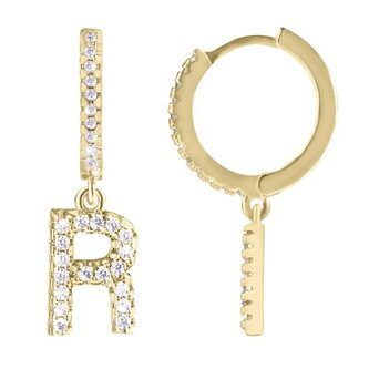Kruhová pozlacená single náušnice "R" se zirkony Troli