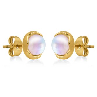 Třpytivé pozlacené náušnice se syntetickým měsíčním kamenem Troli