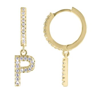Kruhová pozlacená single náušnice "P" se zirkony Troli