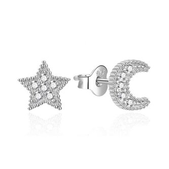 Stříbrné náušnice Hvězda a měsíc se zirkony AGT-E016PW Agato