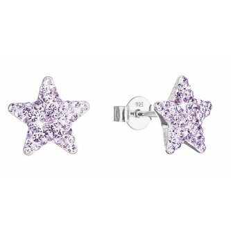 Stříbrné náušnice Hvězdičky s krystaly Preciosa 31312.3 violet Evolution Group