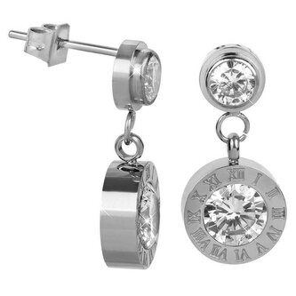 Ocelové náušnice s krystaly a římskými číslicemi Troli