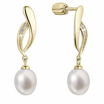 Elegantní pozlacené náušnice s říční perlou a zirkony 21103.1B Evolution Group