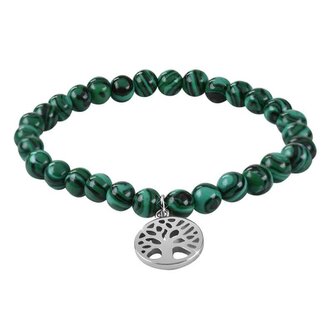 Korálkový náramek z malachitu se stromem života Troli / Délka: 20 cm