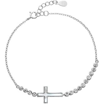 Něžný stříbrný náramek se zirkony Křížek 13016.1 Evolution Group