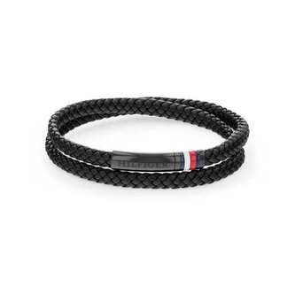 Černý kožený náramek s ocelovým zapínáním 2790552 Tommy Hilfiger