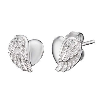 Stříbrné náušnice Srdce s andělským křídlem a zirkony ERE-LILHW-ST Engelsrufer