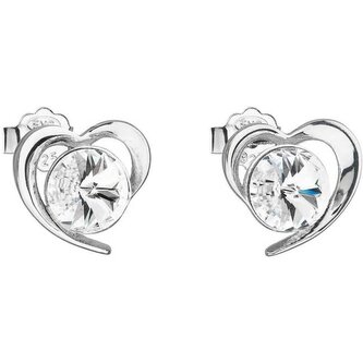 Stříbrné náušnice s krystaly Swarovski bílé srdce 31259.1 Evolution Group