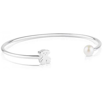 Pevný stříbrný náramek s medvídkem a perlou 515911500 Tous