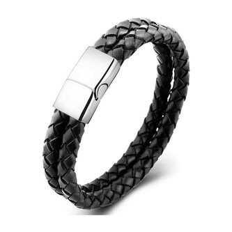 Dvojitý černý náramek z proplétané kůže Leather Troli