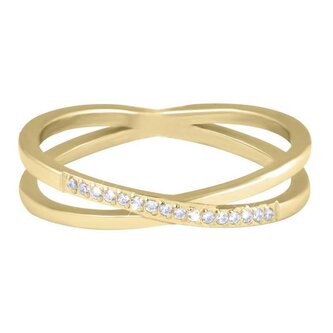 Pozlacený dvojitý prsten z oceli s čirými zirkony Gold Troli / Obvod: 52 mm - 52 mm