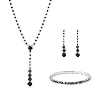 Třpytivá sada šperků s černými krystaly (náhrdelník, náramek, náušnice) Troli