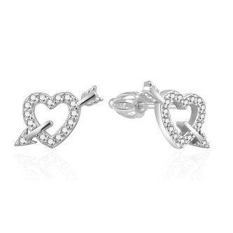 Stříbrné náušnice se zirkony Srdce s šípem AGT-E104SW Agato