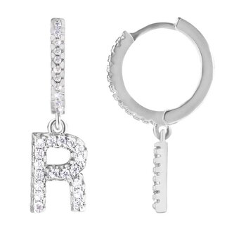 Kruhová ocelová single náušnice "R" se zirkony Troli