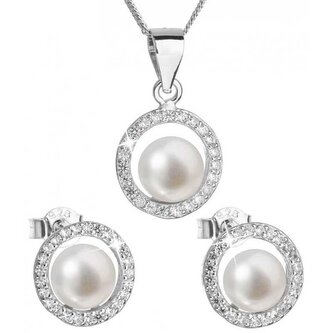 Luxusní stříbrná souprava s pravými perlami Pavona 29023.1 (náušnice, řetízek, přívěsek) Evolution Group