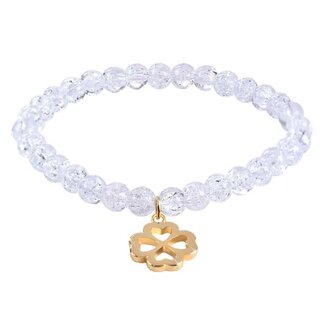 Korálkový náramek z popraskaného křišťálu se čtyřlístkem Troli / Délka: 18 cm