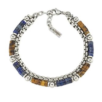 Dvojitý pánský náramek s tygřím okem a lazuritem ACBR2BBBLM Amen
