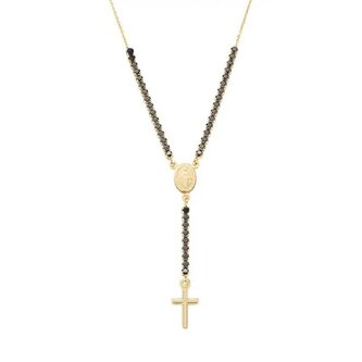 Jedinečný pozlacený náhrdelník s černými zirkony Rosary CLCRMIGNZ4 Amen